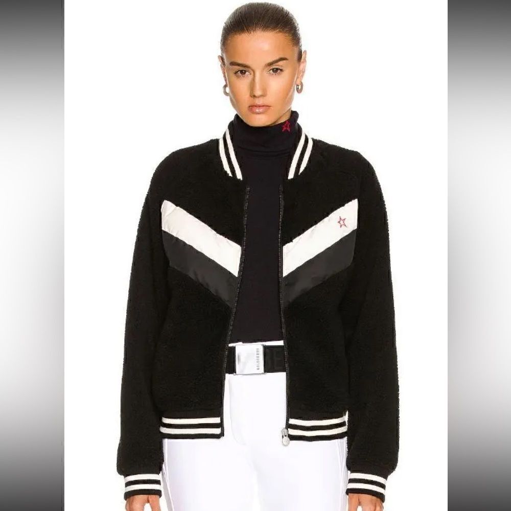 Perfect Moment Fleece Sherpa Bomber Jacket Chevron Black White Grey NWT XS